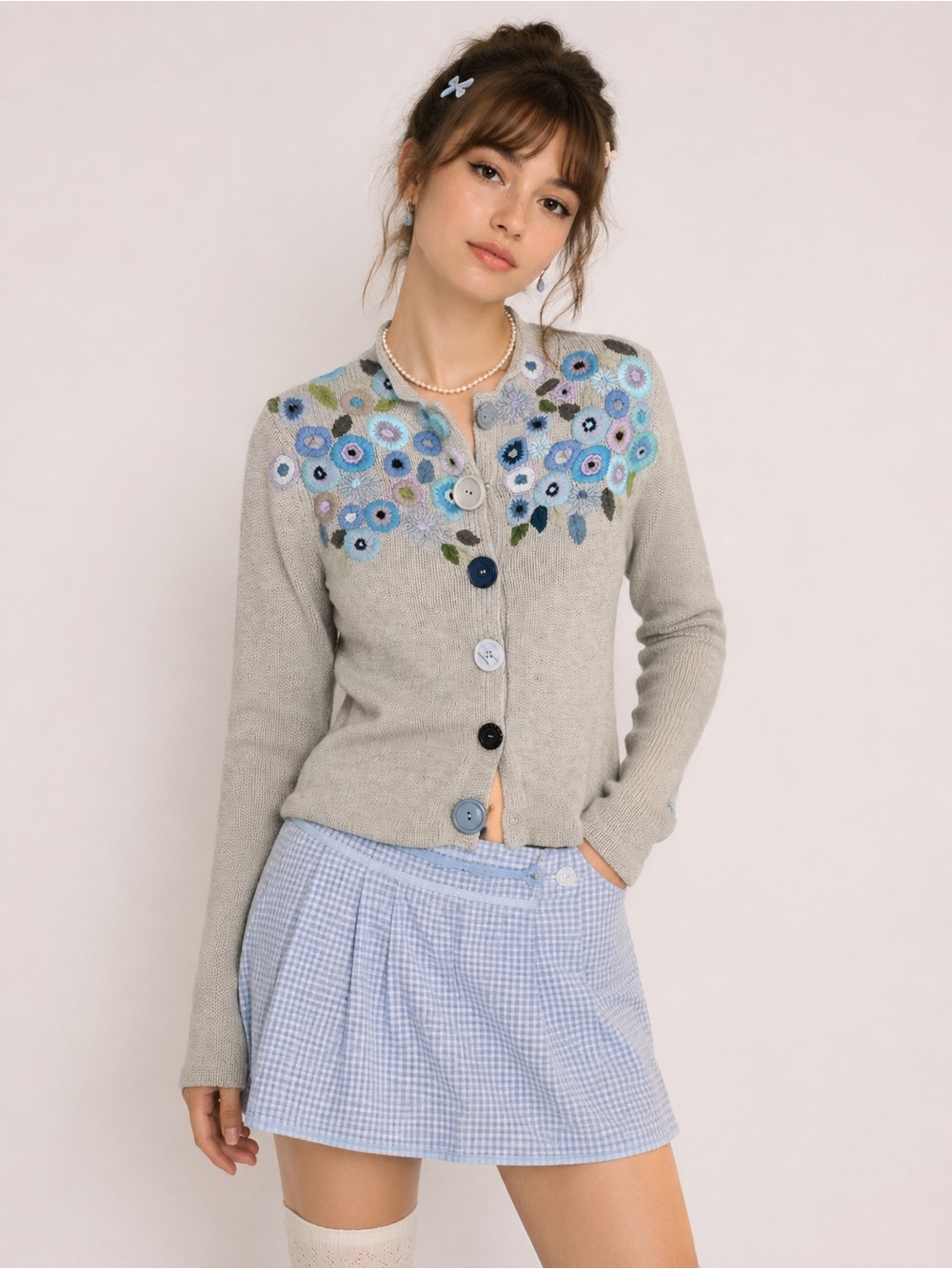 Boho Cottagecore Silk Angora Floral Embroidered Cardigan Grannycore Twee Kidcore
